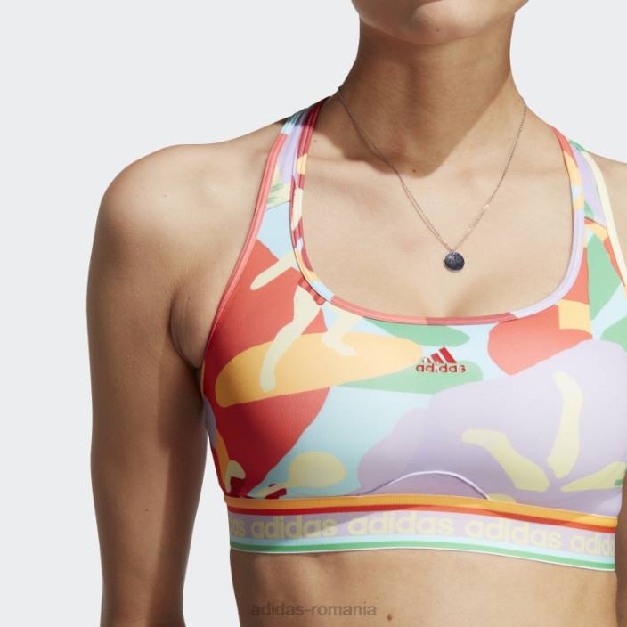 Adidas x farm rio sutien mediu de sustinere auriu real femei strălucire auriu/violet real 2JBN9465