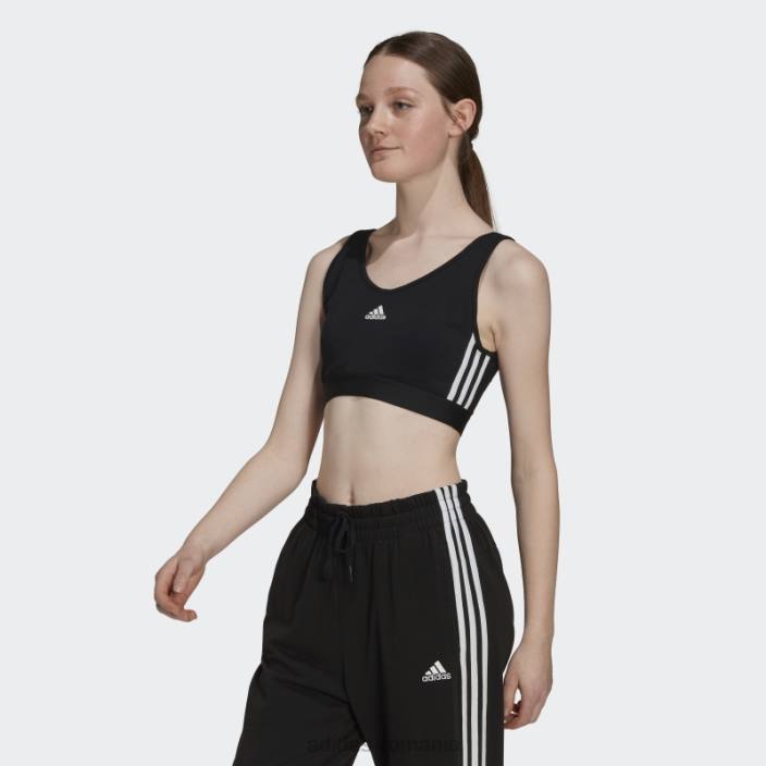 Adidas Essential crop top cu 3 dungi negru femei alb negru 2JBN8864