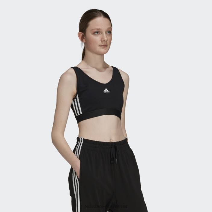 Adidas Essential crop top cu 3 dungi negru femei alb negru 2JBN8864