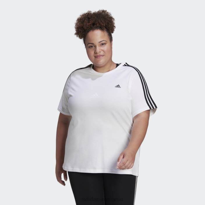 Adidas tricou slim cu 3 dungi essentials (mărime plus) alb femei alb negru 2JBN8905