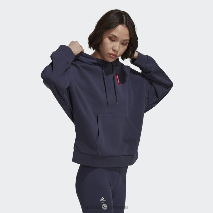 Adidas hanorac cu glugă cu grafică dna fc bayern navy femei marina 2JBN17141