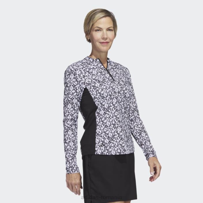 Adidas Tricou polo de golf cu decolteu fals cu fermoar 1/4, negru, cu imprimeu Ultimate365 femei alb negru 2JBN10048