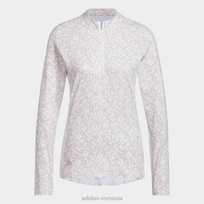 Adidas Tricou polo de golf cu decolteu fals cu fermoar 1/4 taupe ultimate365 femei taupe/alb 2JBN2609