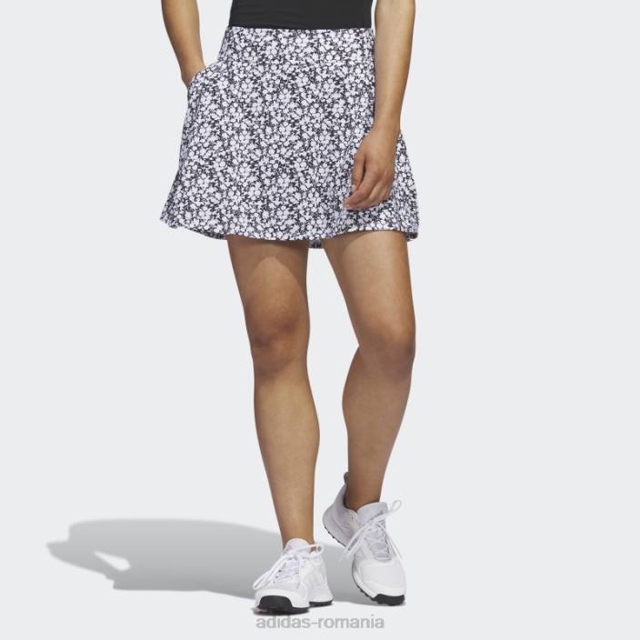Adidas fustă de golf imprimată de 16 inci, neagră femei alb negru 2JBN9788