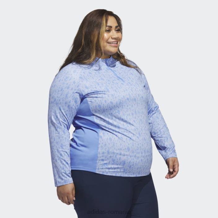 Adidas tricou polo de golf cu decolteu fals, cu fermoar 1/4, cu imprimeu ultimate365 albastru (mărime plus) femei albastru 2JBN9641