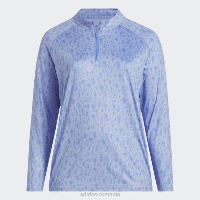 Adidas tricou polo de golf cu decolteu fals, cu fermoar 1/4, cu imprimeu ultimate365 albastru (mărime plus) femei albastru 2JBN9641