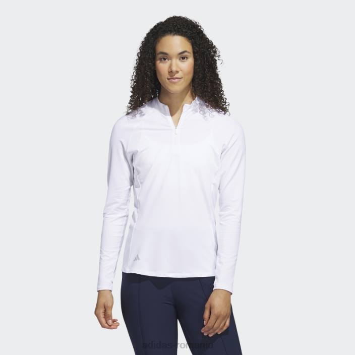 Adidas tricou polo de golf cu mânecă lungă cu fermoar sfert alb femei alb 2JBN16772