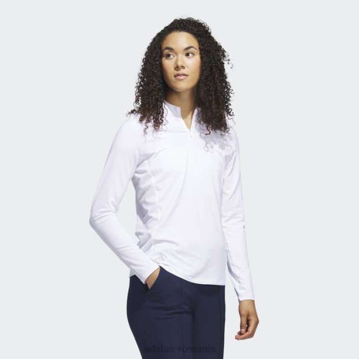 Adidas tricou polo de golf cu mânecă lungă cu fermoar sfert alb femei alb 2JBN16772