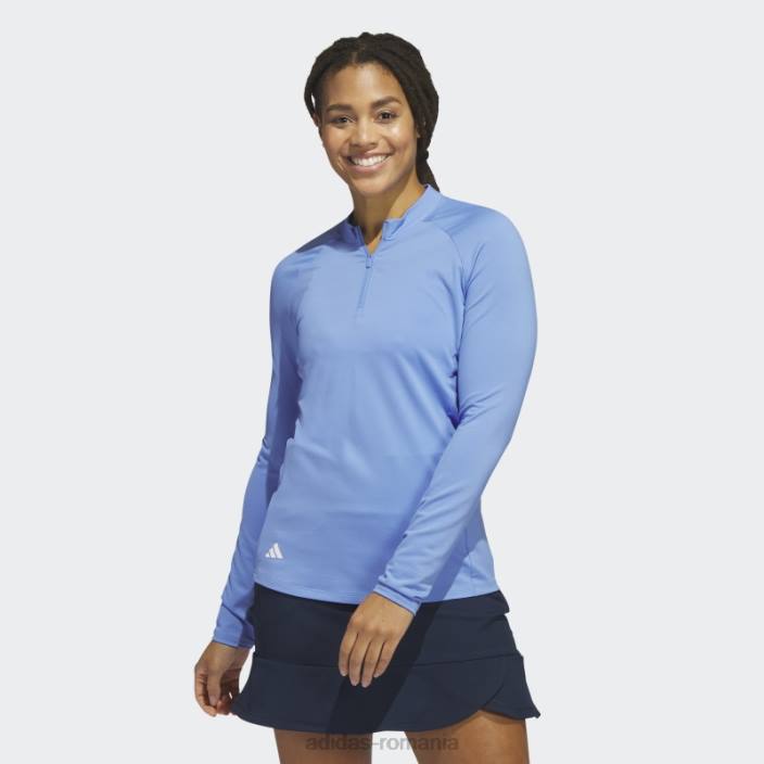 Adidas tricou polo de golf cu mânecă lungă cu fermoar sfert albastru femei albastru 2JBN9985