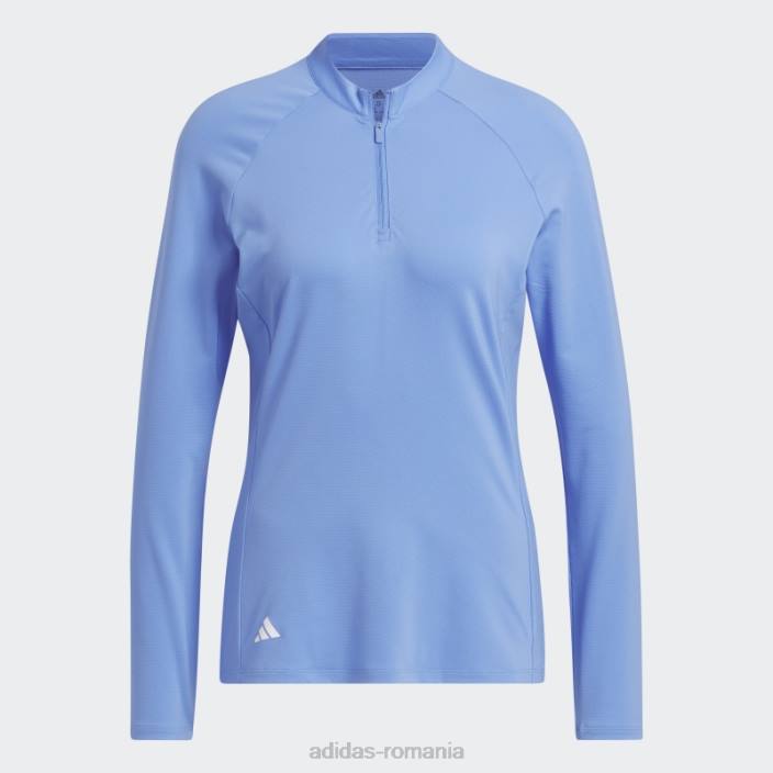Adidas tricou polo de golf cu mânecă lungă cu fermoar sfert albastru femei albastru 2JBN9985
