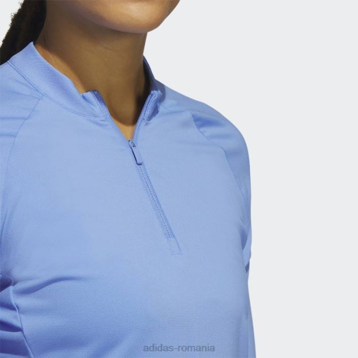 Adidas tricou polo de golf cu mânecă lungă cu fermoar sfert albastru femei albastru 2JBN9985