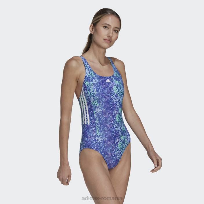 Adidas Costum de baie cu grafic violet cu 3 dungi femei violet/mentă/albastru zori/alb 2JBN16787