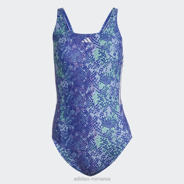 Adidas Costum de baie cu grafic violet cu 3 dungi femei violet/mentă/albastru zori/alb 2JBN16787