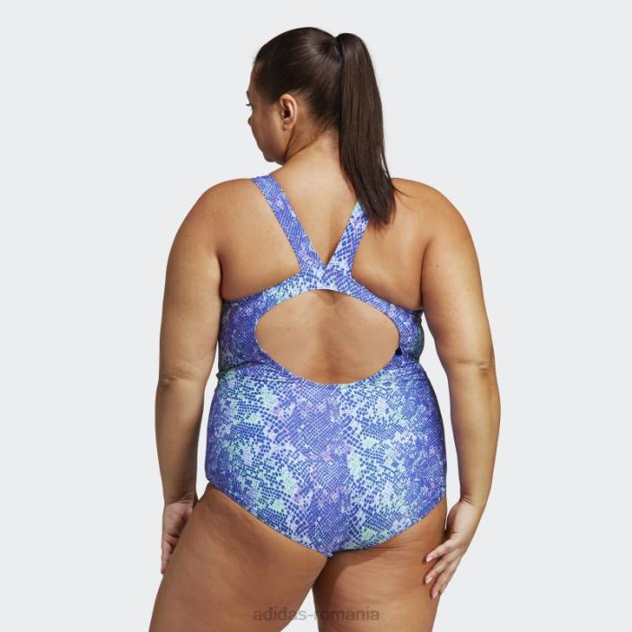 Adidas Costum de baie grafic cu 3 dungi (marime plus) violet femei violet/mentă/albastru zori/alb 2JBN10315