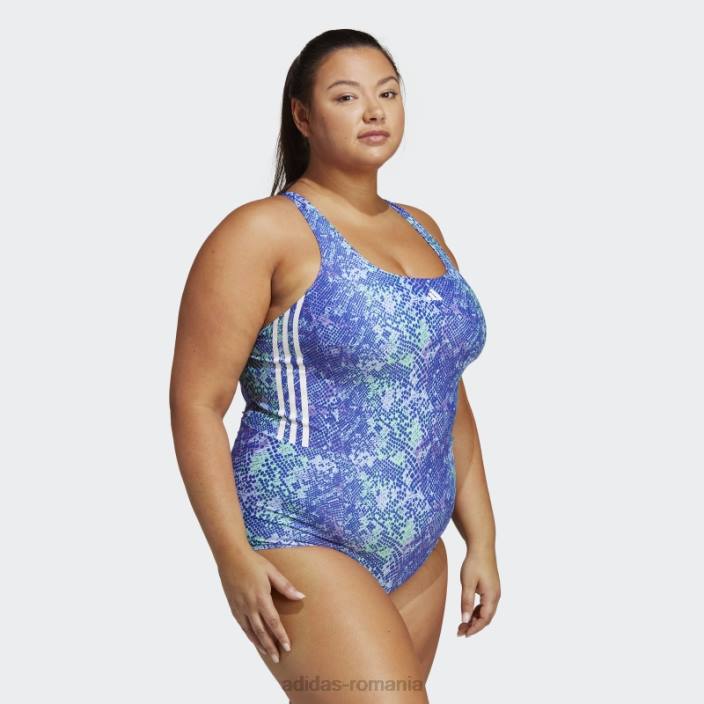Adidas Costum de baie grafic cu 3 dungi (marime plus) violet femei violet/mentă/albastru zori/alb 2JBN10315