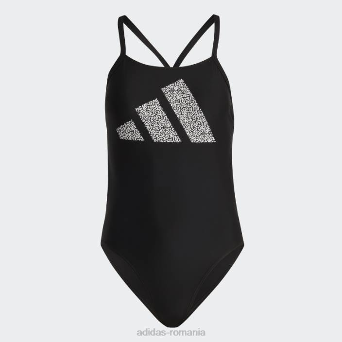 Adidas Costum de baie negru cu imprimeu cu logo cu 3 bare femei alb negru 2JBN16829