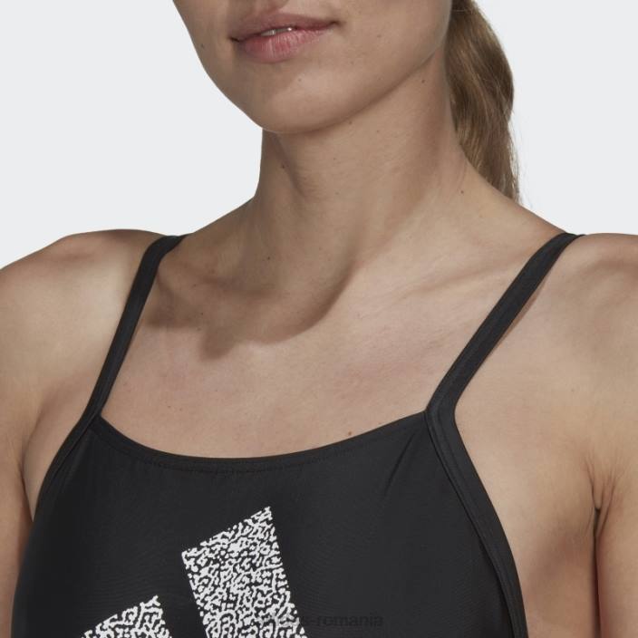 Adidas Costum de baie negru cu imprimeu cu logo cu 3 bare femei alb negru 2JBN16829