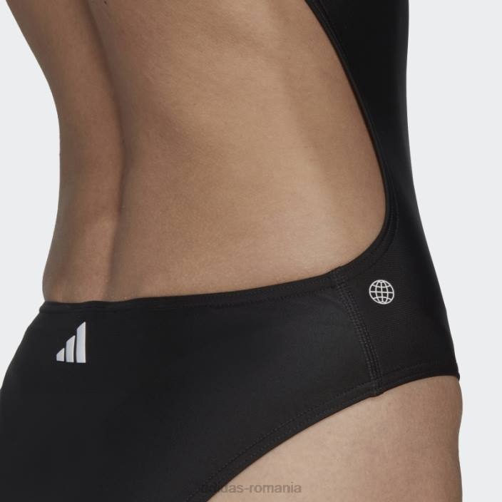 Adidas Costum de baie negru cu imprimeu cu logo cu 3 bare femei alb negru 2JBN16829