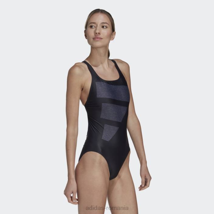 Adidas costum de baie grafic cu bare mari albe femei negru/argintiu violet/alb 2JBN16717