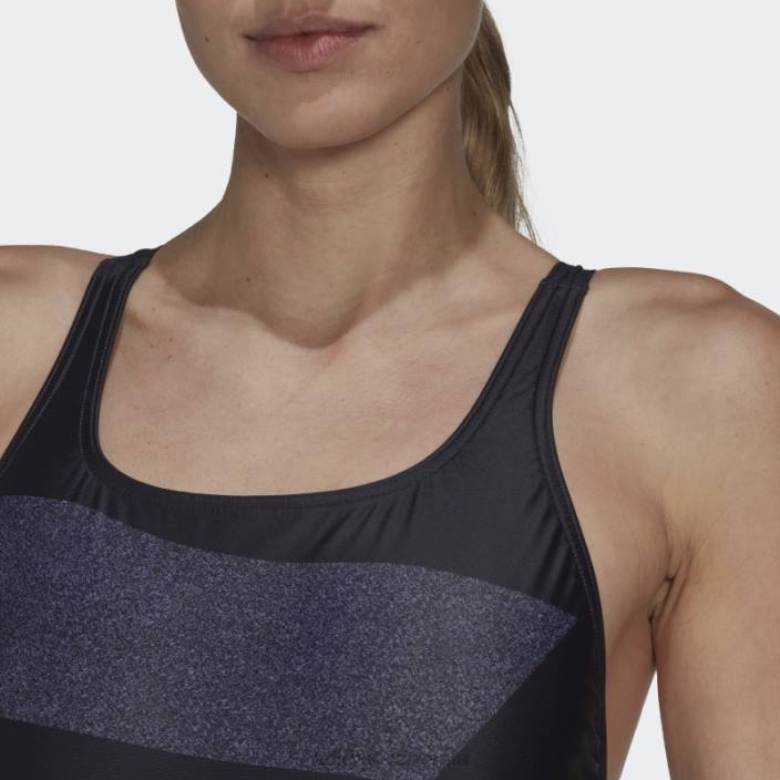 Adidas costum de baie grafic cu bare mari albe femei negru/argintiu violet/alb 2JBN16717