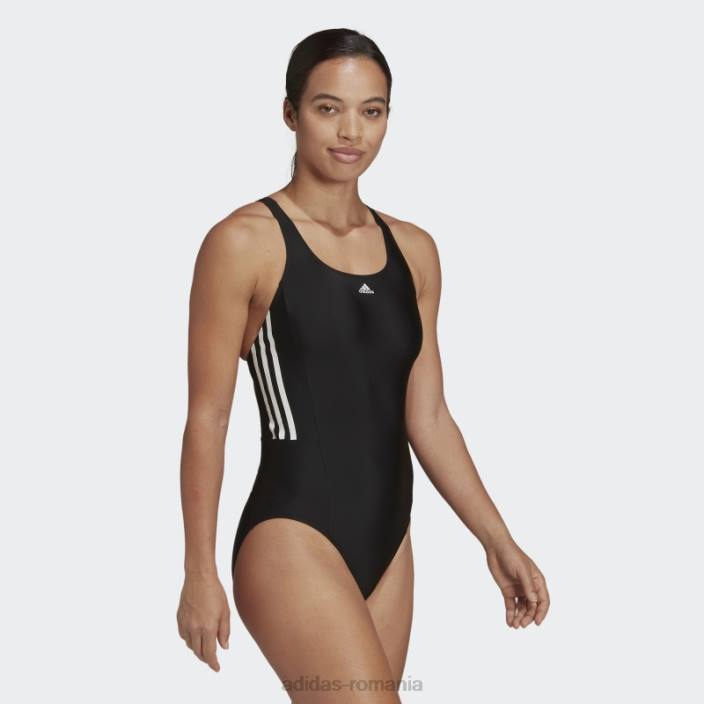 Adidas costum de baie negru cu 3 dungi mijlocii femei alb negru 2JBN16606