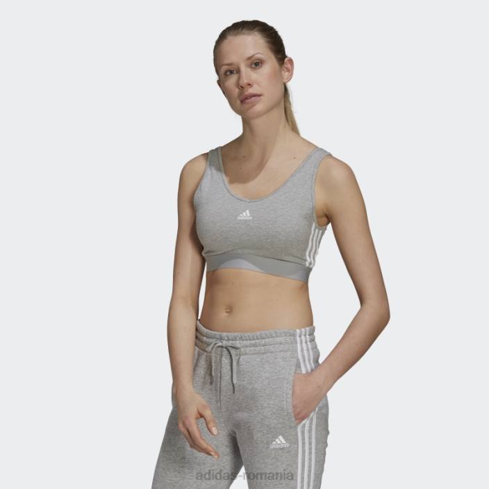 Adidas crop top cu 3 dungi gri mediu essentials cu tampoane detașabile adidas femei gri mediu/alb 2JBN3021