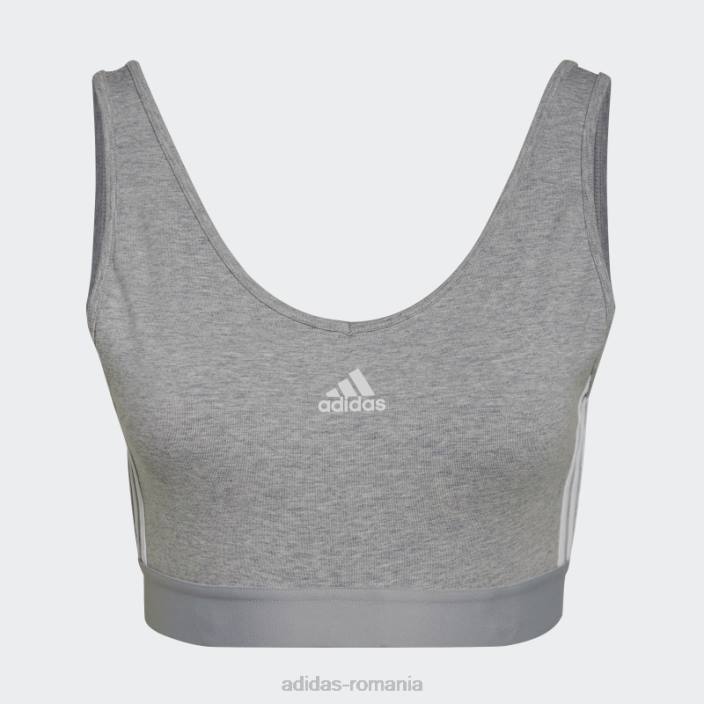 Adidas crop top cu 3 dungi gri mediu essentials cu tampoane detașabile adidas femei gri mediu/alb 2JBN3021