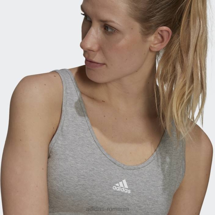Adidas crop top cu 3 dungi gri mediu essentials cu tampoane detașabile adidas femei gri mediu/alb 2JBN3021
