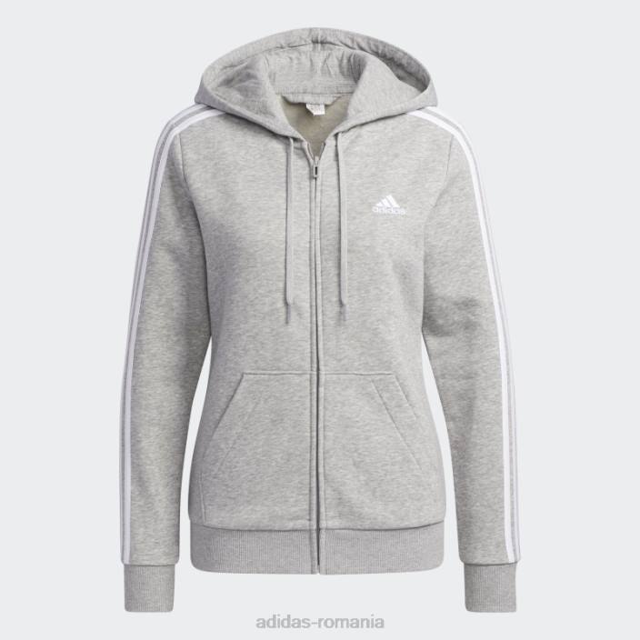 Adidas essentials fleece 3 dungi hanorac cu fermoar complet alb fashion femei gri mediu/alb 2JBN2913