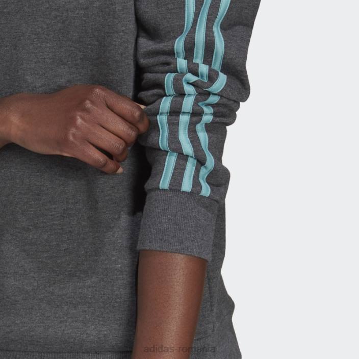 Adidas hanorac fleece cu 3 dungi gri închis, negru femei gri închis erica/mentă ton 2JBN2990