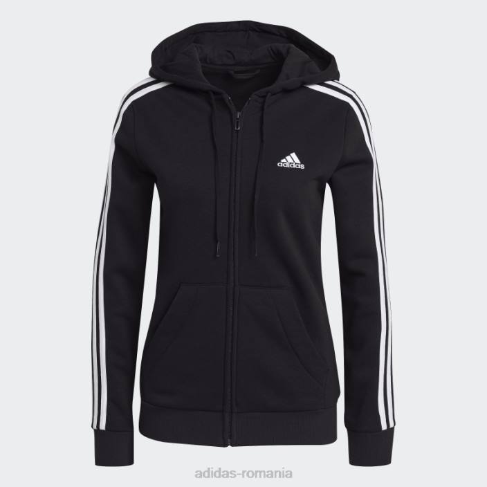 Adidas hanorac negru cu fermoar complet din lână, cu 3 dungi femei alb negru 2JBN2518