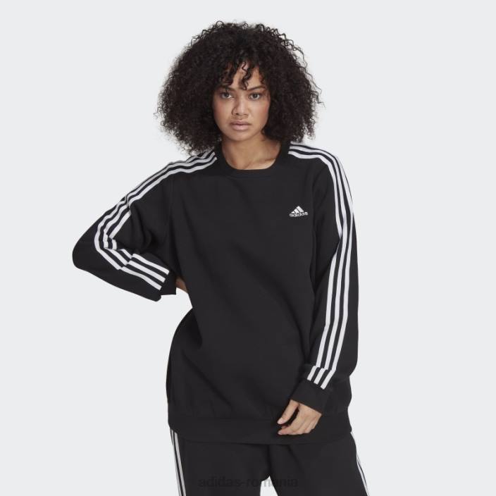 Adidas hanorac negru din fleece cu 3 dungi (plus mărime) adidas femei alb negru 2JBN2469