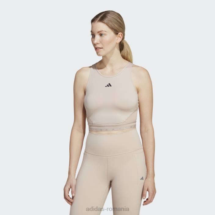 Adidas Aeroready hyperglam crop tank top taupe femei taupe/negru 2JBN17137