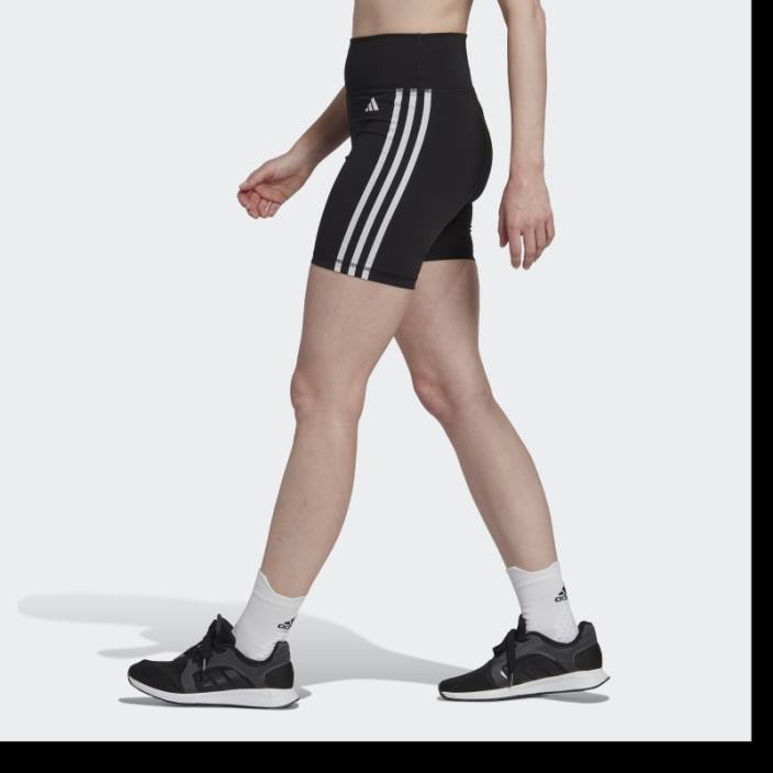 Adidas Elemente esențiale pentru antrenament negru, elegant, cu trei dungi, jambiere scurte cu talie înaltă femei negru 2JBN2627