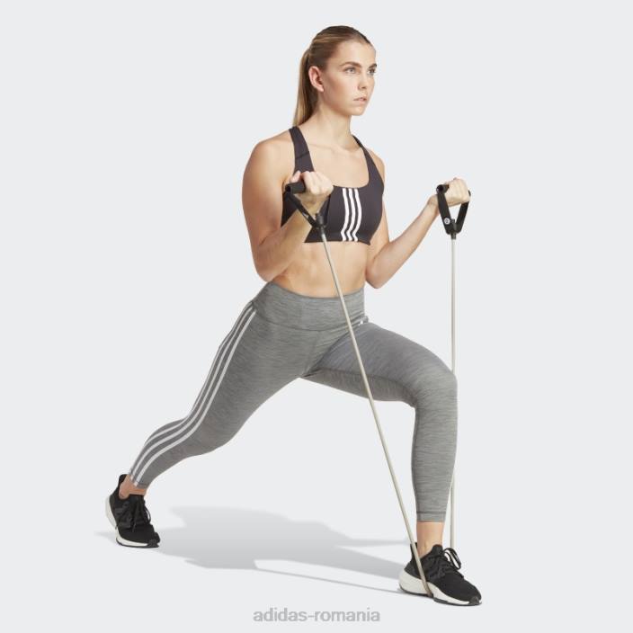 Adidas Elemente esențiale pentru trenuri, gri închis, cu trei dungi, jambiere 7/8 cu talie înaltă femei erica gri închis 2JBN9550