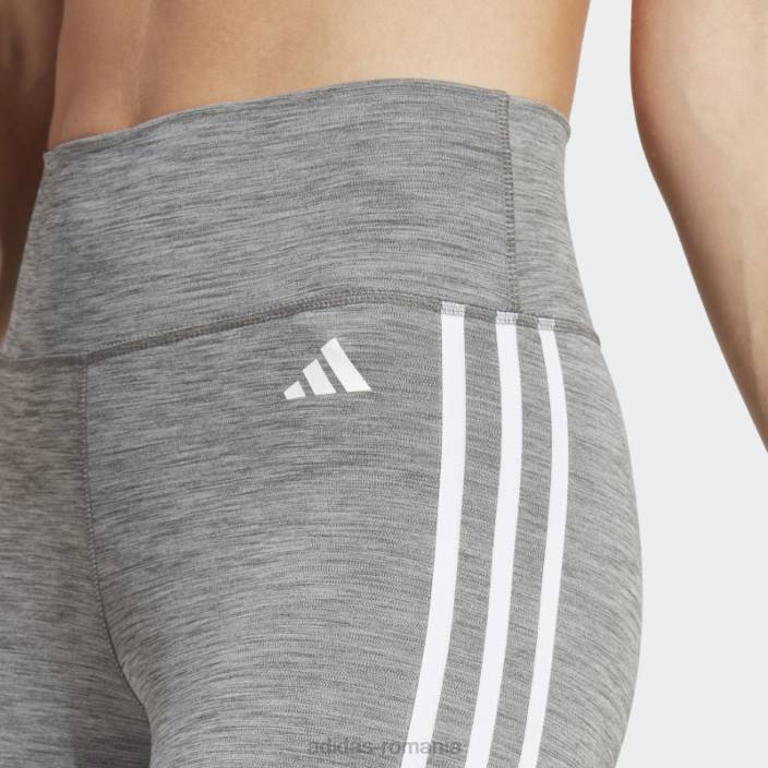 Adidas Elemente esențiale pentru trenuri, gri închis, cu trei dungi, jambiere 7/8 cu talie înaltă femei erica gri închis 2JBN9550