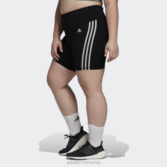 Adidas Esențial pentru antrenament negru, cu trei dungi, jambiere scurte cu talie înaltă (plus mărime) femei negru 2JBN9875