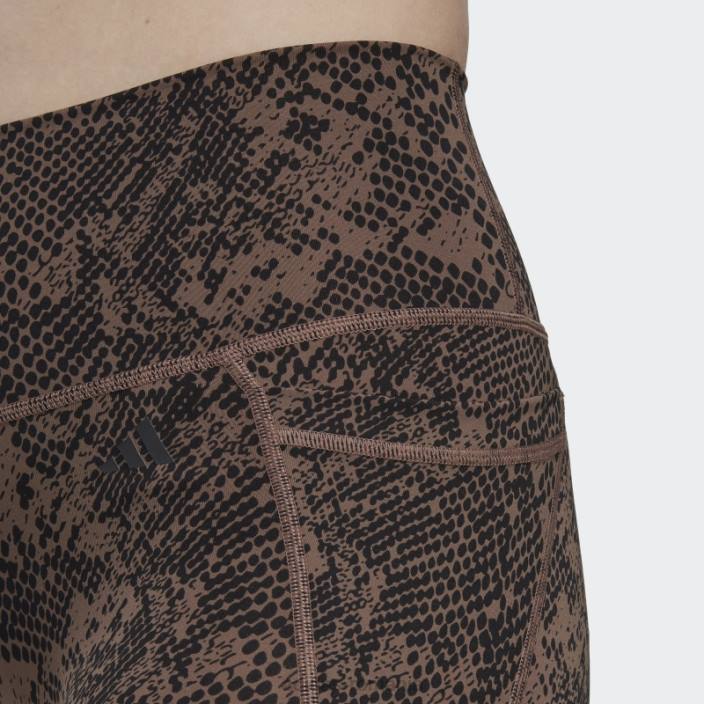 Adidas Jambiere 7/8 cu imprimeu animal de antrenament Earth Optime Stash Pocket femei pământ/negru 2JBN9623