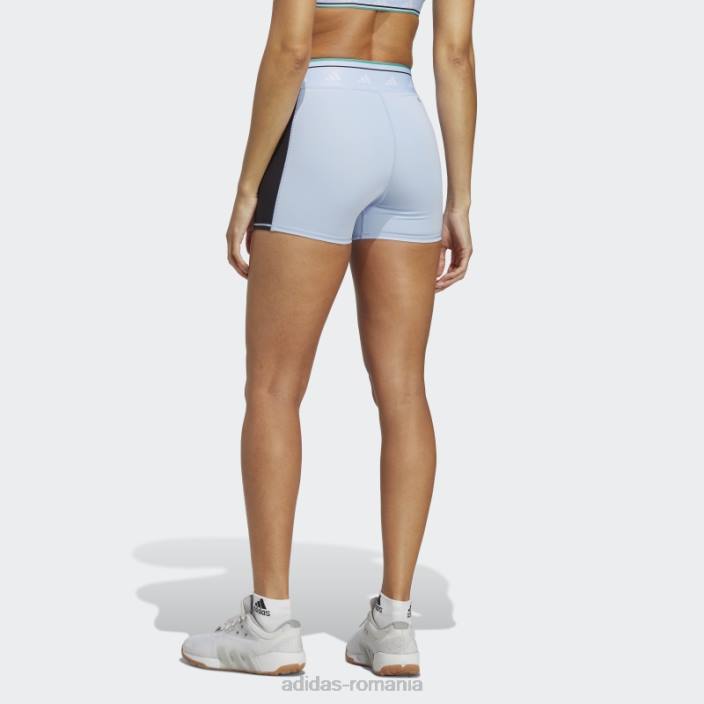 Adidas Leggings scurti techfit colorblock 3 inch albastru zori femei albastru zori/curte verde/negru 2JBN10837