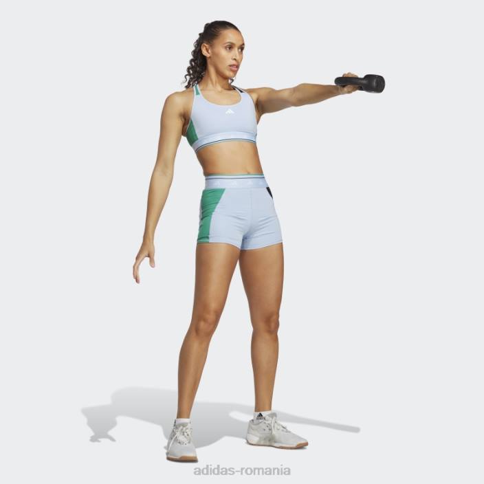 Adidas Leggings scurti techfit colorblock 3 inch albastru zori femei albastru zori/curte verde/negru 2JBN10837
