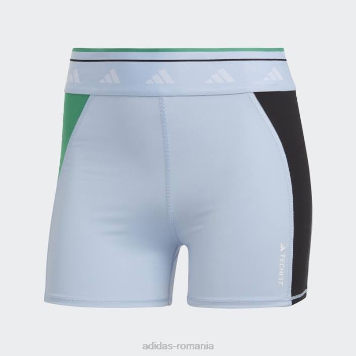 Adidas Leggings scurti techfit colorblock 3 inch albastru zori femei albastru zori/curte verde/negru 2JBN10837