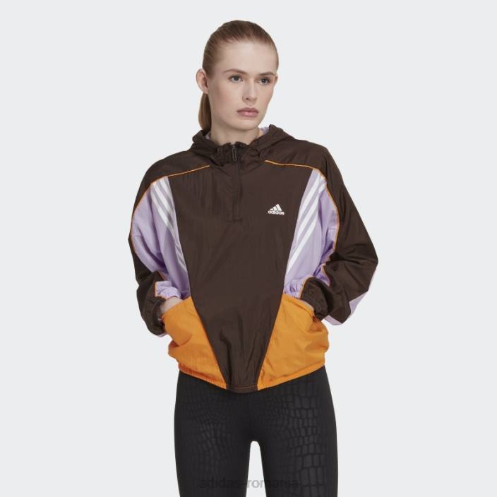 Adidas Top de sport hyperglam maro închis cu glugă femei maro închis/violet strălucire/portocaliu 2JBN3023