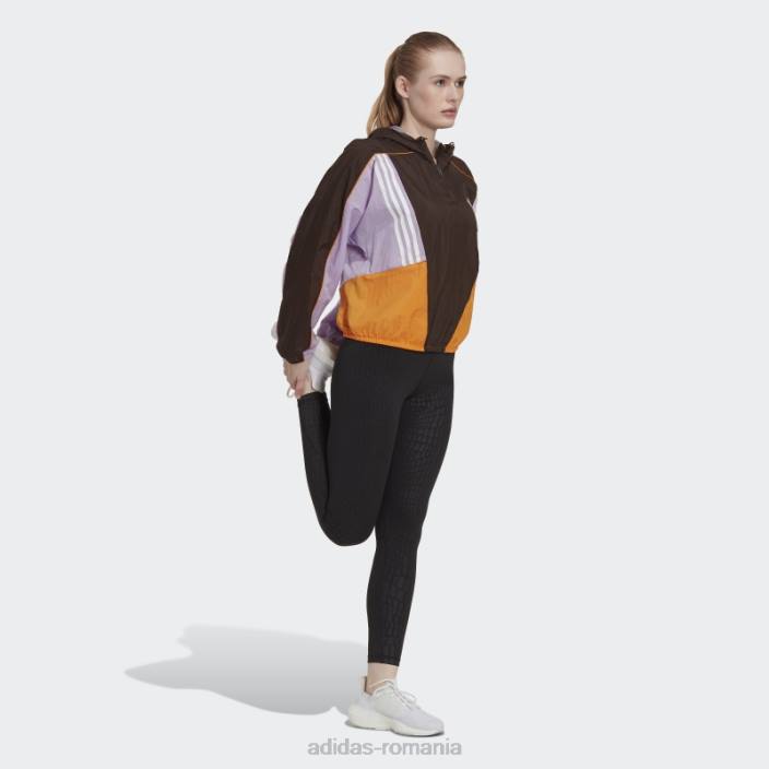 Adidas Top de sport hyperglam maro închis cu glugă femei maro închis/violet strălucire/portocaliu 2JBN3023