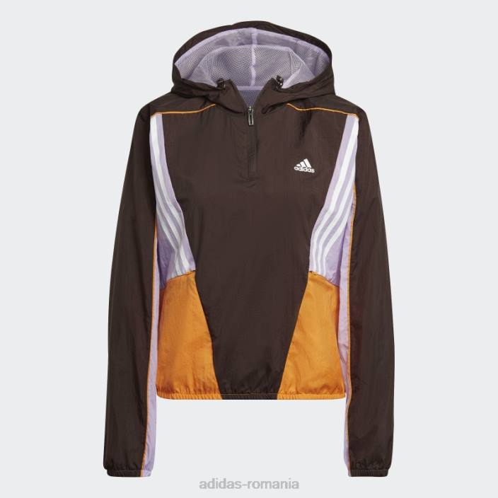 Adidas Top de sport hyperglam maro închis cu glugă femei maro închis/violet strălucire/portocaliu 2JBN3023