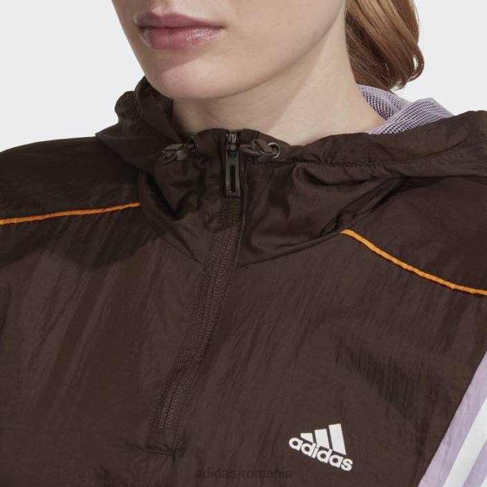 Adidas Top de sport hyperglam maro închis cu glugă femei maro închis/violet strălucire/portocaliu 2JBN3023