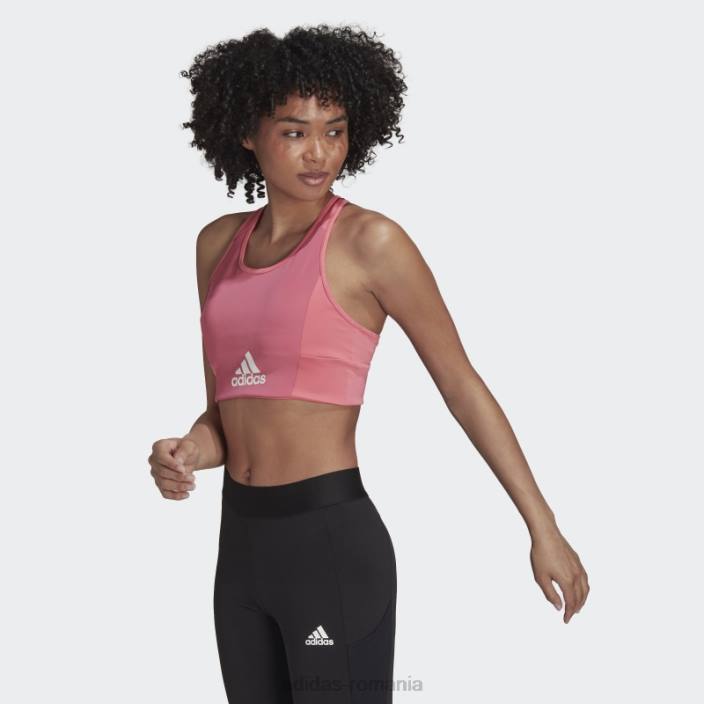 Adidas Top sutien sport căptușit cu logo-ul cu 2 mișcări aeroready în tonuri de trandafir femei ton trandafir/alb 2JBN3251