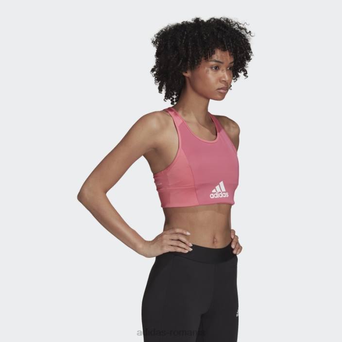 Adidas Top sutien sport căptușit cu logo-ul cu 2 mișcări aeroready în tonuri de trandafir femei ton trandafir/alb 2JBN3251