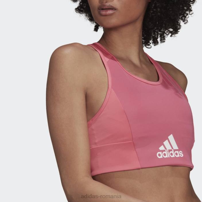 Adidas Top sutien sport căptușit cu logo-ul cu 2 mișcări aeroready în tonuri de trandafir femei ton trandafir/alb 2JBN3251