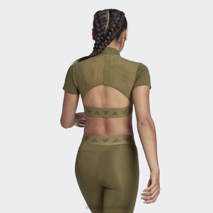 Adidas Tricou cu fermoar crop hyperglam olive femei măsline 2JBN2711