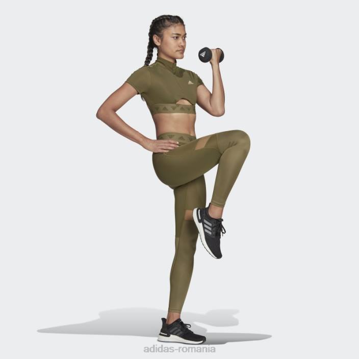 Adidas Tricou cu fermoar crop hyperglam olive femei măsline 2JBN2711
